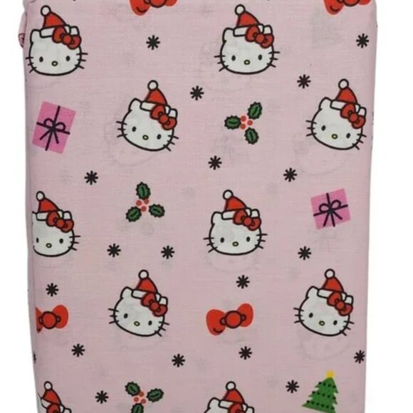 HELLO KITTY Holiday Christmas Pink Queen Size Cotton Sheet Set | Tree Mistletoe - Picture 2 of 5